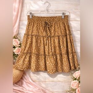 Tiered Floral Drawstring Skirt in Mustard